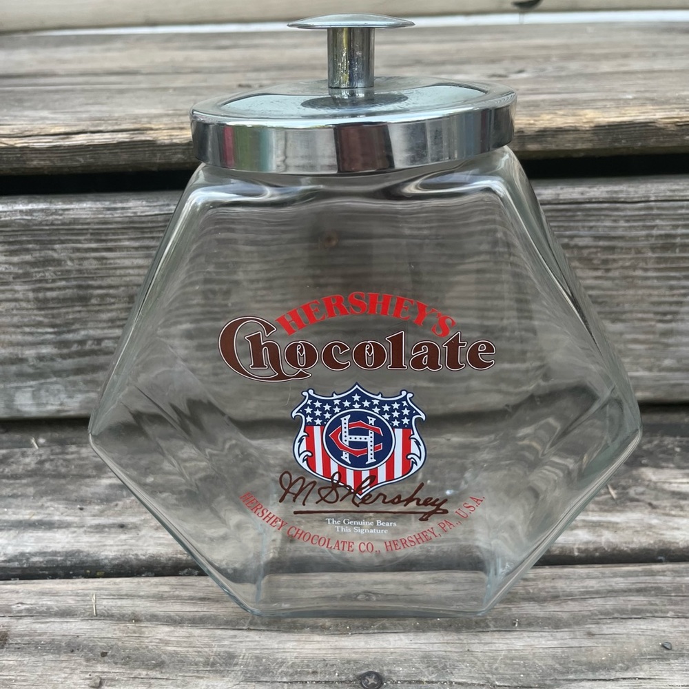 VINTAGE HERSHEY CHOCOLATE DRUGSTORE GLASS CANDY CONTAINER
